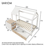House Bed Children's Bed 90x200cm Solid Wood with Drawers & Removable Nightstand - White & Oak White
