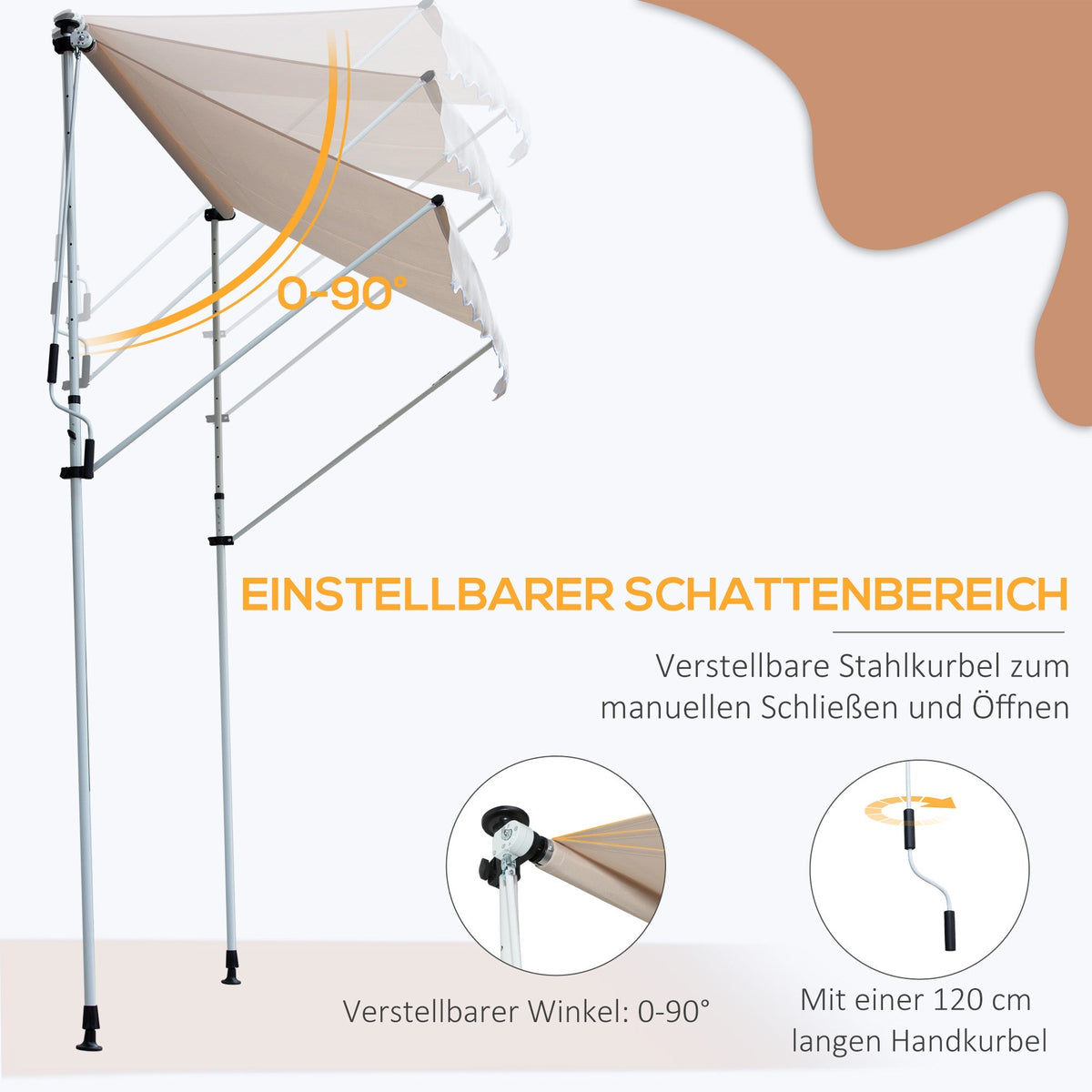Articulated Arm Awning, Clamp, Height Adjustable 200x150cm, Cream White Aluminum