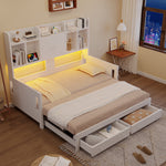 Extendable Wooden Sofa Bed with Storage Drawers & LED - White