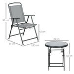 Folding Bistro Set, 3-Piece Table & 2 Chairs, Durable Steel & Mesh, Light Grey