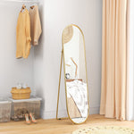 Full-Length Mirror, Oval Standing Wall with Stand, Metal Gold