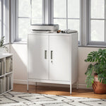 Lockable Steel Cabinet 2 Doors Adjustable Shelves - White