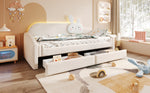 Children's Sofa Bed 90x200 with Storage & LED, Beige Velvet
