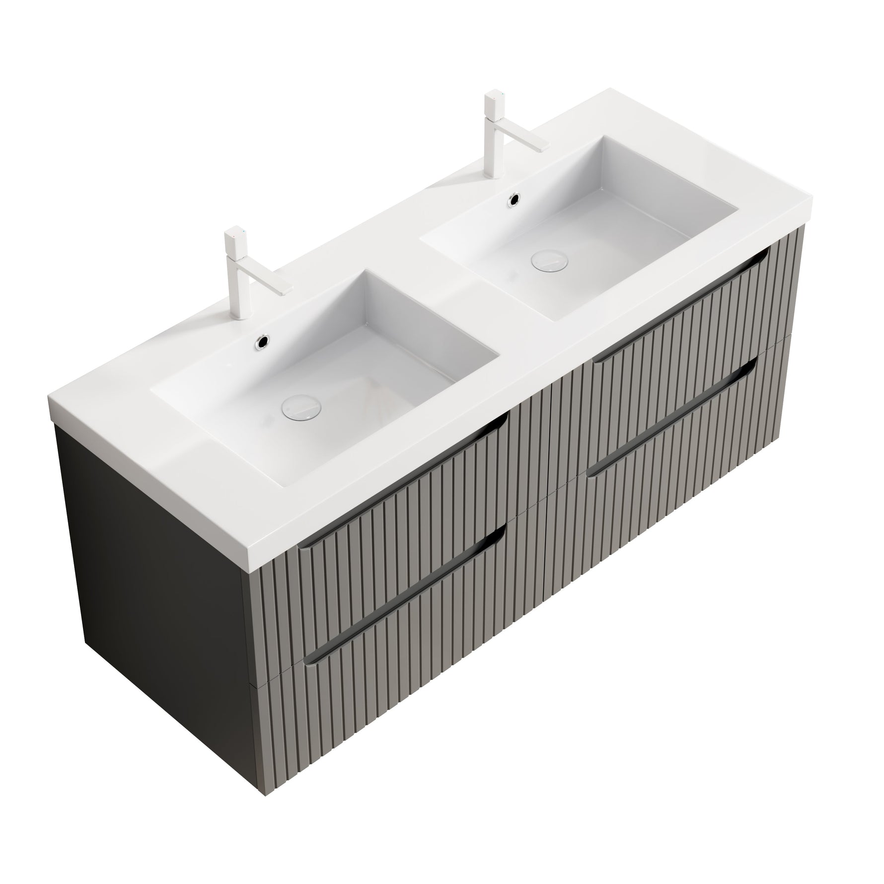 Floating Bathroom Vanity with Double Sinks and 4 Drawers, Plywood, Dark Grey