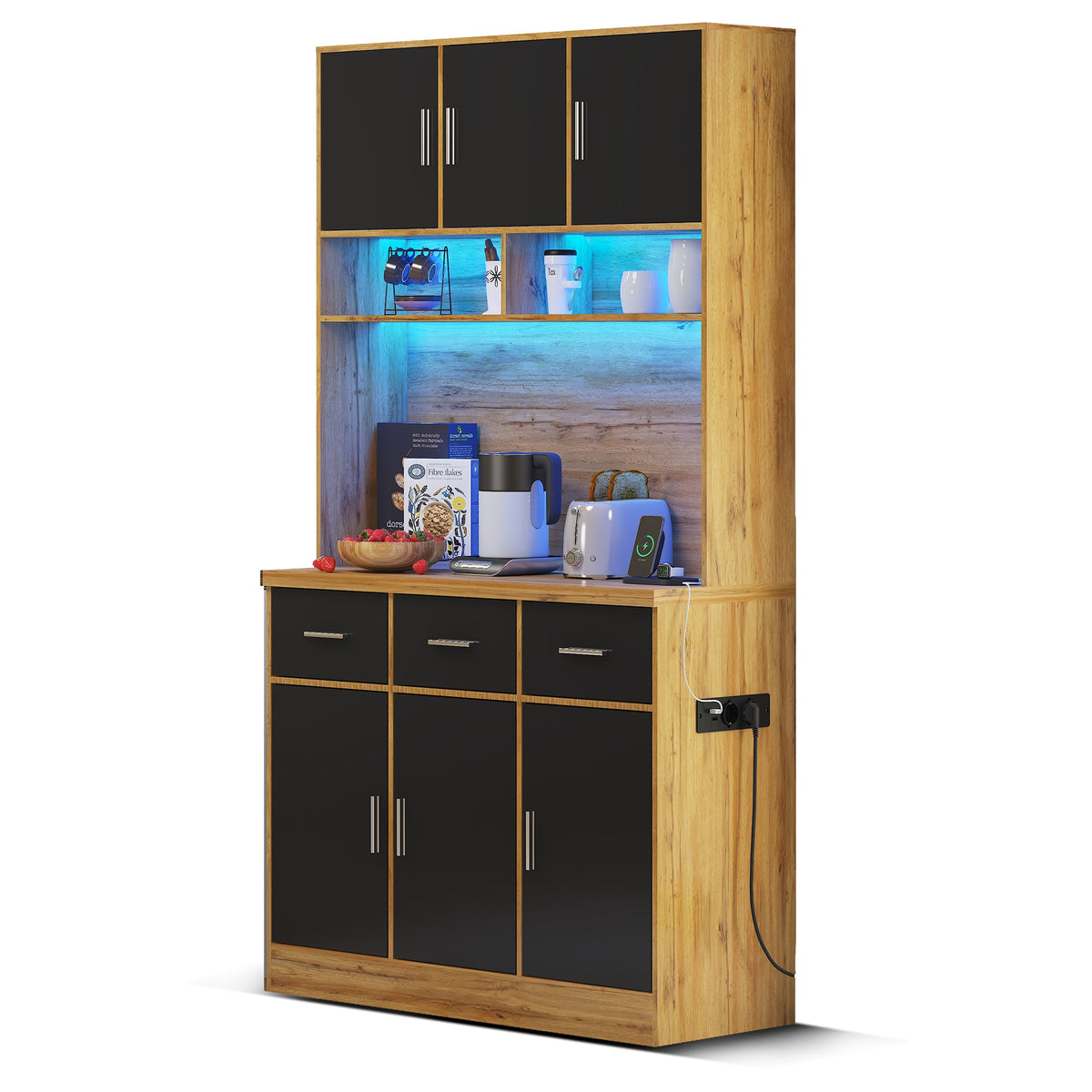 Multifunctional Buffet, 100x40x180cm with LED & App Control, Natural-colored/Black PB, MDF