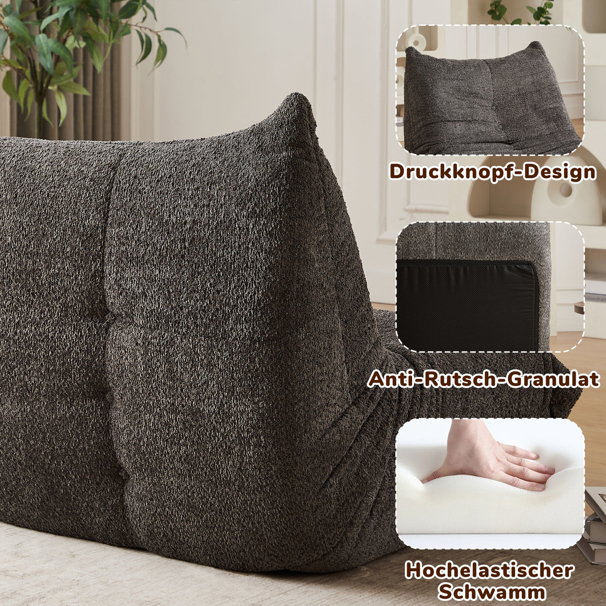Togo Sofa with Footrest, Armless Floor Lounge Chair with Memory Foam, Chenille
