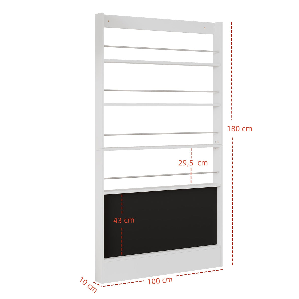 Children's Book Shelf 4-Tier Storage Display Paintable Blackboard Anti-Tip White
