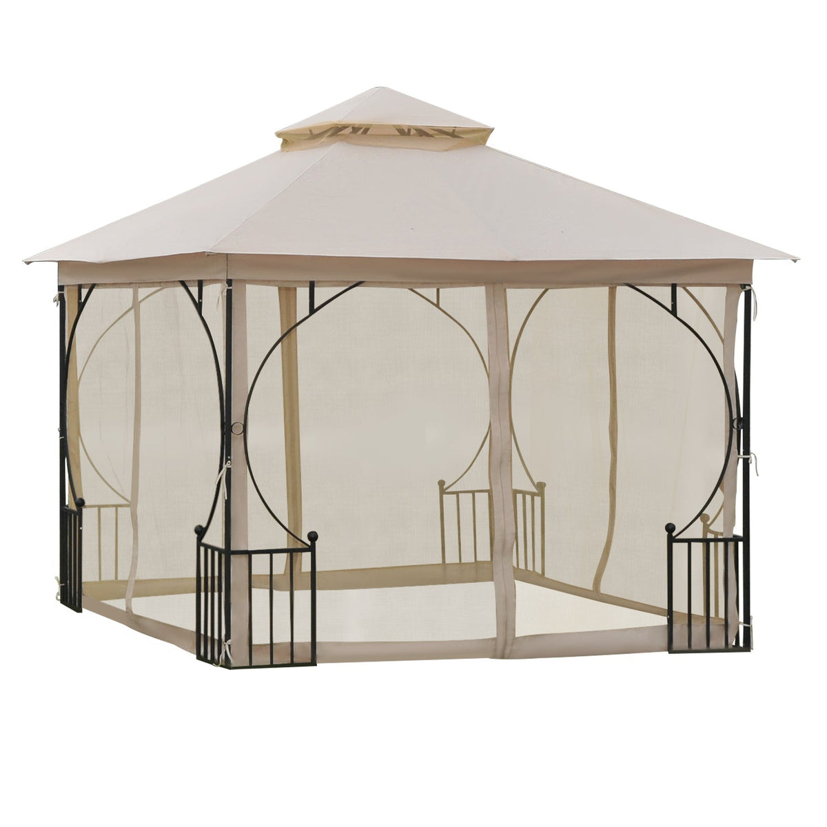Garden Tent Double Roof Mosquito Net 295x295x275cm Polyester Beige/Black