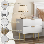 Bedside Table Wave Pattern 2 Drawers Metal Legs - White