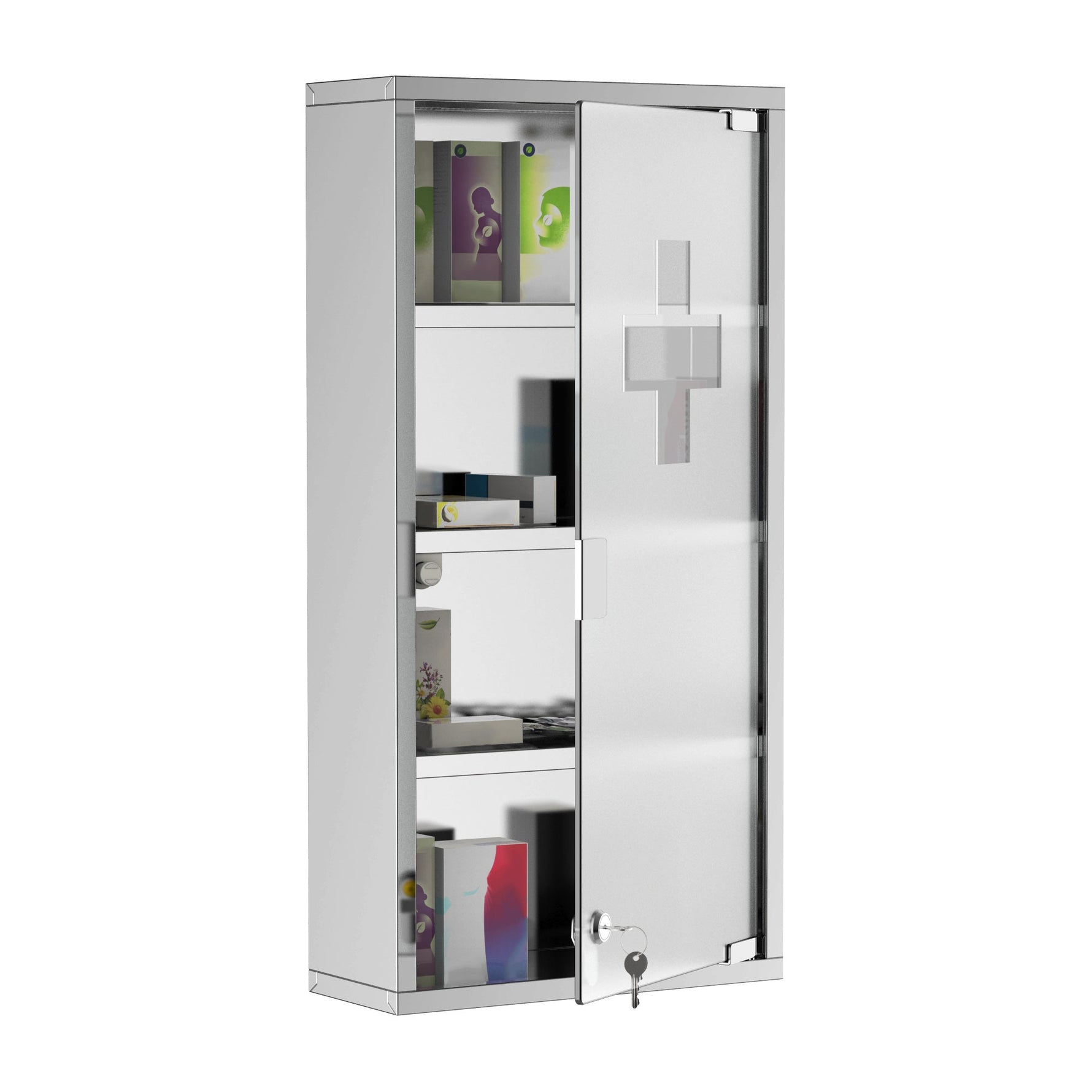 Medicine Cabinet First Aid with Lock 30x12x60cm Stainless Steel
