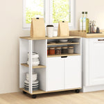 Rolling Kitchen Cart, Storage Cabinet Adjustable Shelves, White