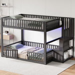 Bunk Bed with Storage Ladder and LED, 140x200cm, Black Metal + MDF