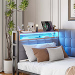 Upholstered Sofa Bed 90x200cm Drawers LED USB Grey