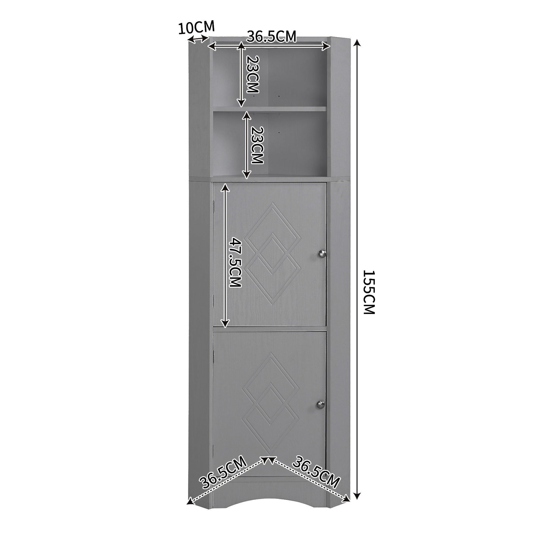 Bathroom Cabinet, Corner with Adjustable Shelf & Storage, Light Grey