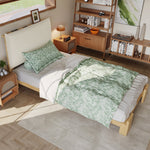 Upholstered Bed, Padded Headboard with Velcro and Sturdy Slatted Base, Pine and Plywood, Natural