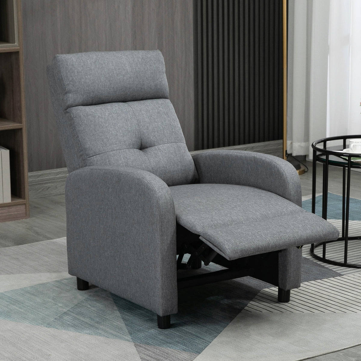 Reclining Armchair, Upholstered with Pocket Spring Core, 150 kg Capacity, Linen Look Grey
