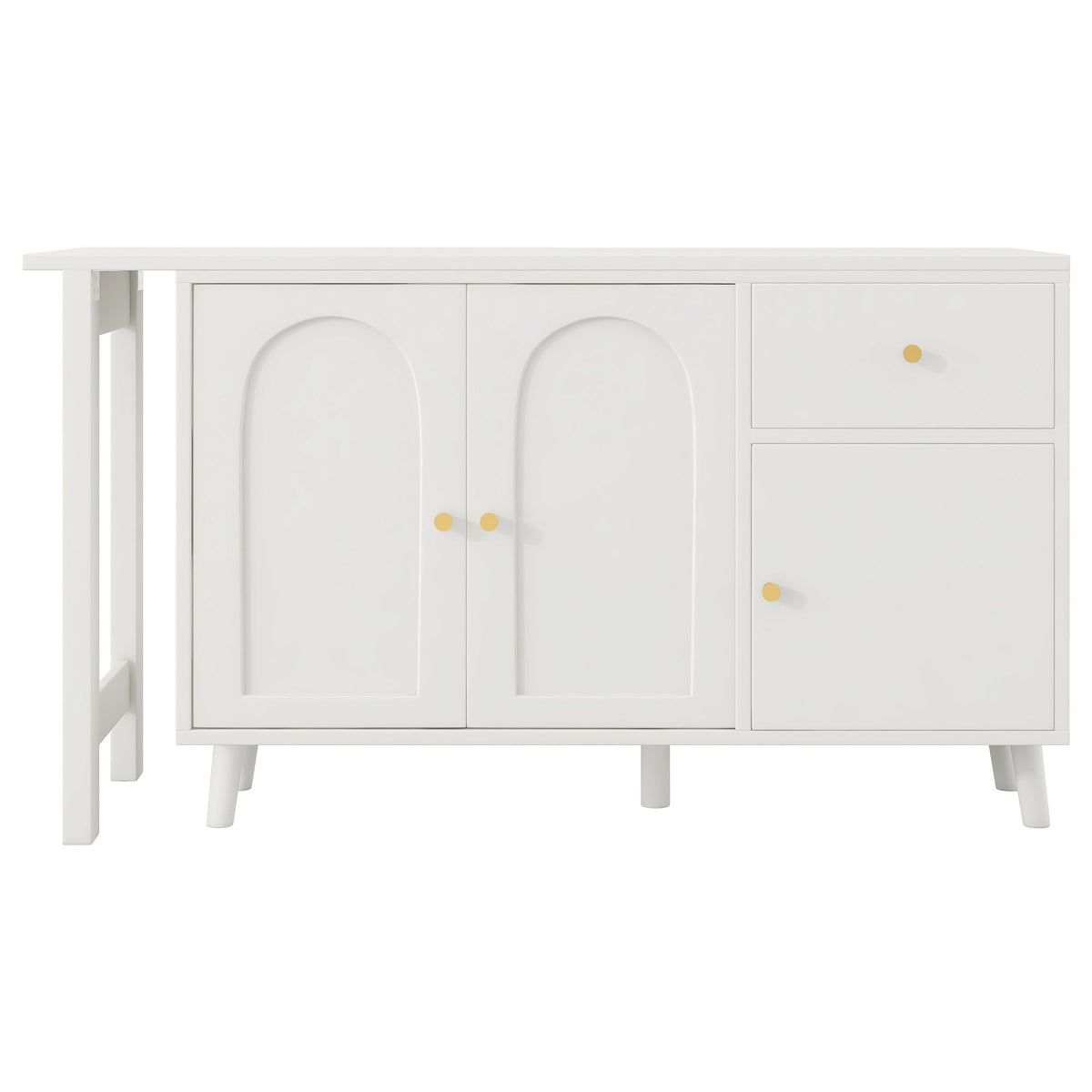 Desk & Sideboard, 2-in-1 360° Rotatable with 3 Doors & 1 Drawer