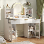Large Dressing Table with LED Mirror, 3 Drawers & Shelves, White