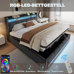 Upholstered Bed 180x200cm LED/USB Hydraulic Storage Linen Fabric Grey
