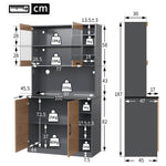 Kitchen Highboard Buffet 100x187cm LED Lighting Microwave Storage - Wooden