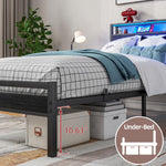 Storage Bed 90x200cm with USB & LED Lighting, Metal Frame