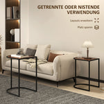 Set of 2 Coffee Tables, Square Stackable Side Tables, Steel, Brown + Black