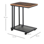 Side Table C-Shaped Rolling Serving Cart Wood Metal Black Walnut