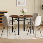 Round Table Set, Modern Minimalist 100cm with Storage and 4 Chairs, Brown Wood Look/Warm Grey PU