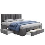 Upholstered Bed 160 x 200 cm with Slatted Base and 4 Storage Drawers, Grey Velvet