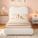 Upholstered Children's Single Bed with Hydraulic Storage and Slatted Frame, 90x200cm, Beige Bouclé