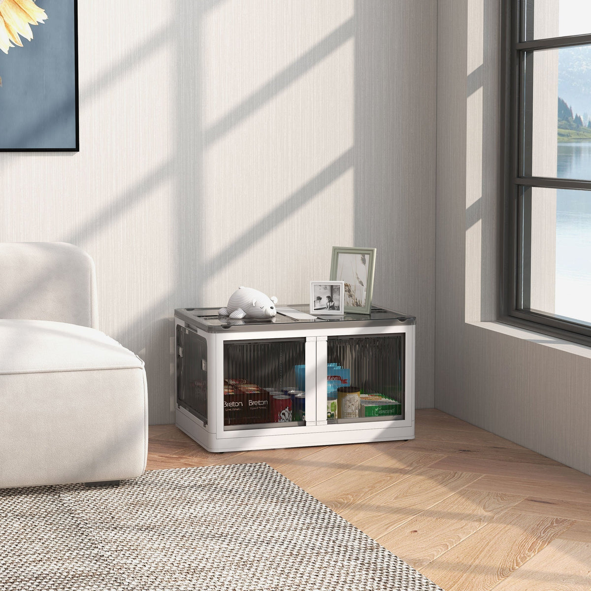 Storage Box 69L Stackable Foldable with Wheels, White