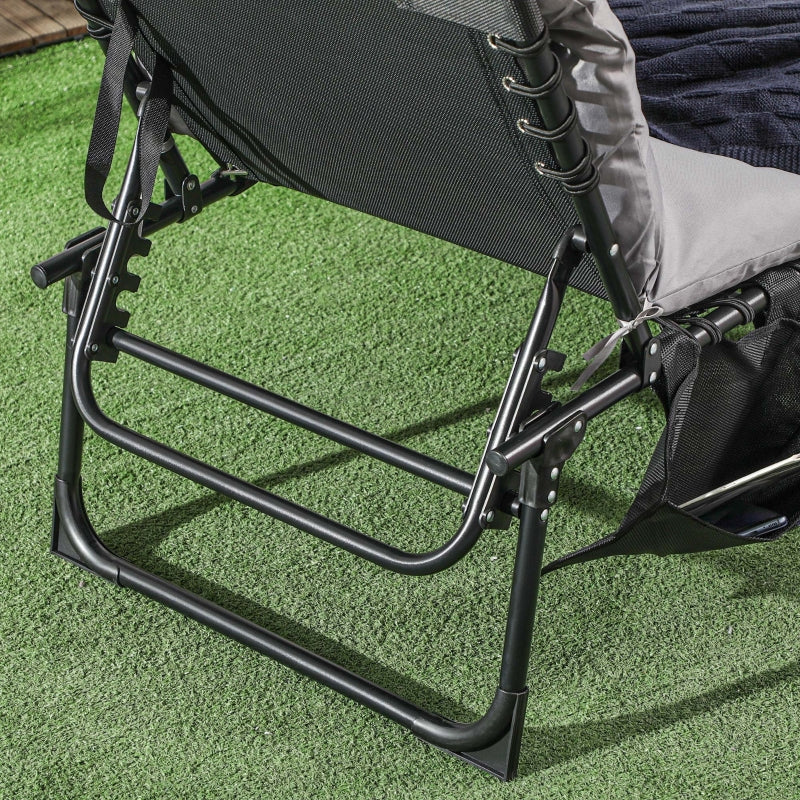 Folding Garden Lounger, 120kg 5-Position Reclining with Headrest, Steel Polyester Light Grey
