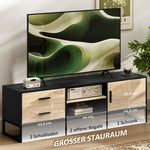 TV Cabinet with Door, 2 Drawers, Open Compartments, Adjustable Shelf, Black