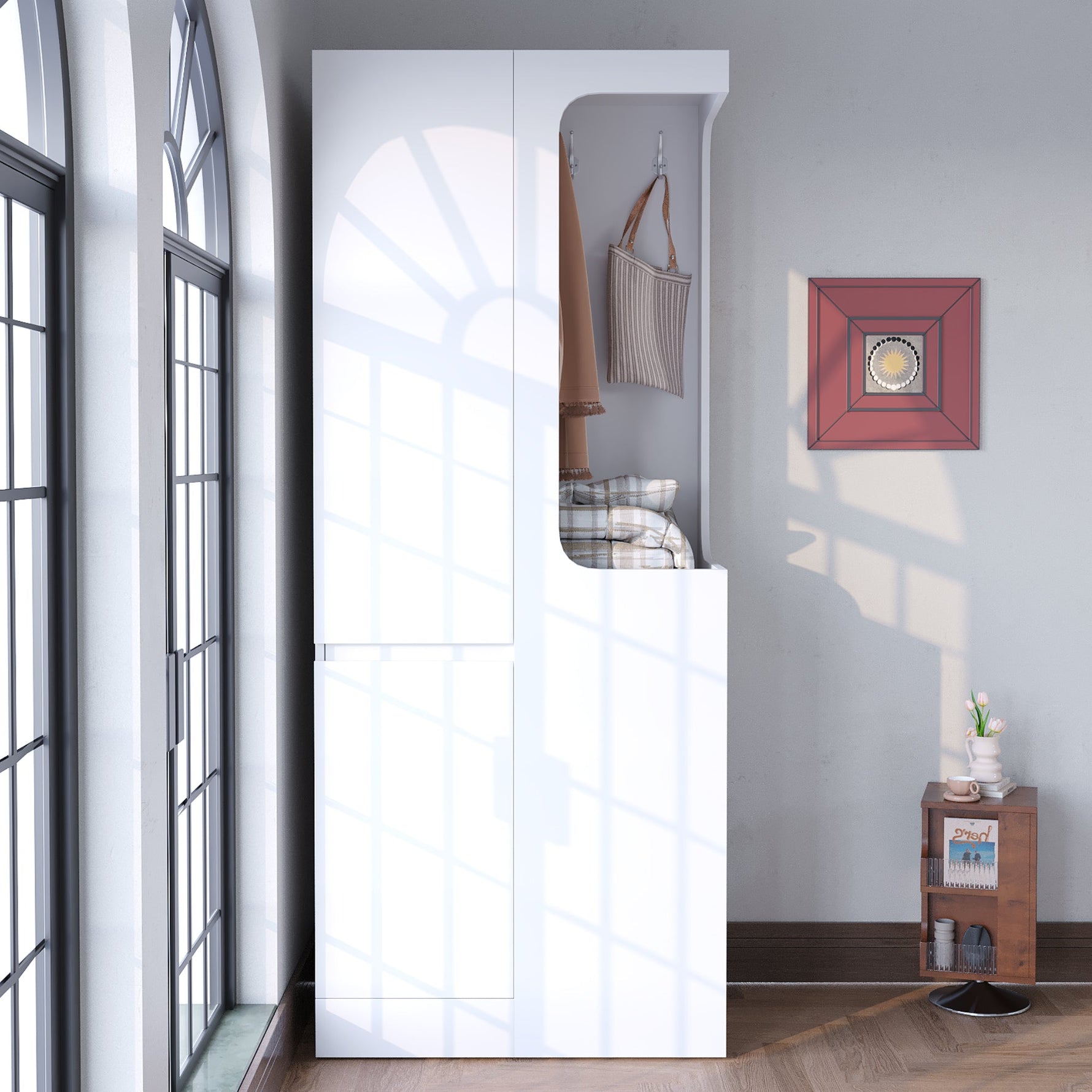 Wardrobe with Drawers and Open Storage, 70x40x170cm, White