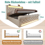 Upholstered Double Bed with LED, USB, Type-C and Hydraulic Storage, 140x190cm, Beige Velvet