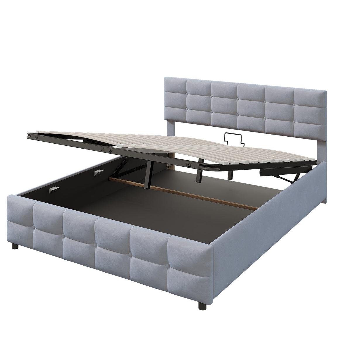 Upholstered Bed, 180*200cm Hydraulic Single with Slatted Frame, Dutch Velvet Grey