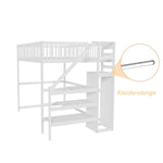 Loft Bed, 140x200 with Stairs, Storage, Wardrobe, White Wood