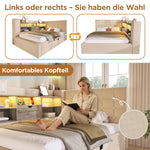 Upholstered Bed 140x200 with LED & Storage, Beige Linen