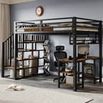 Loft Bed with Desk, Storage Stairs, Handrails, 120x200cm, Iron + Chipboard Black