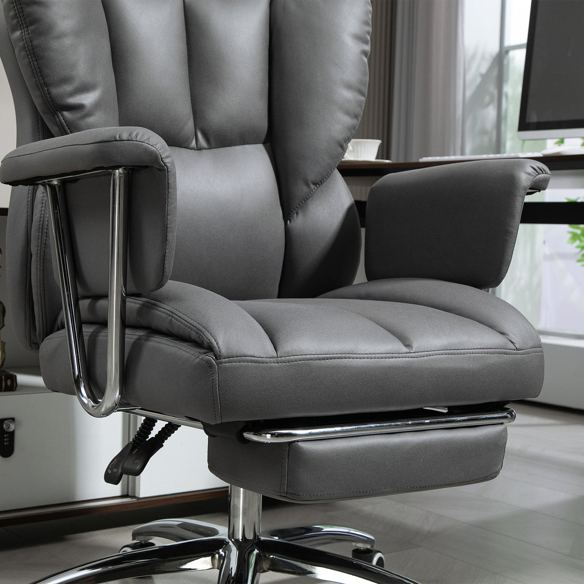 Office Chair Reclining Ergonomic Adjustable Swivel with Footrest Dark Grey