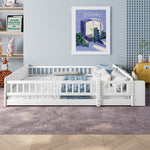 Children's Wooden Bed 140x190cm Open Storage Shelves Opening Case - Pine White