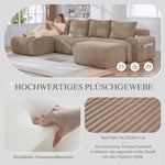 Modular Corduroy Sofa 4-Seater with 2 Ottomans Cup Holders Storage Pocket Khaki