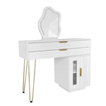 Dressing table with LED-lit mirror, extendable design, white