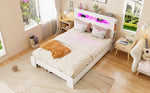 Wooden Bed Frame with Storage Headboard & LED, 140x200 cm, White
