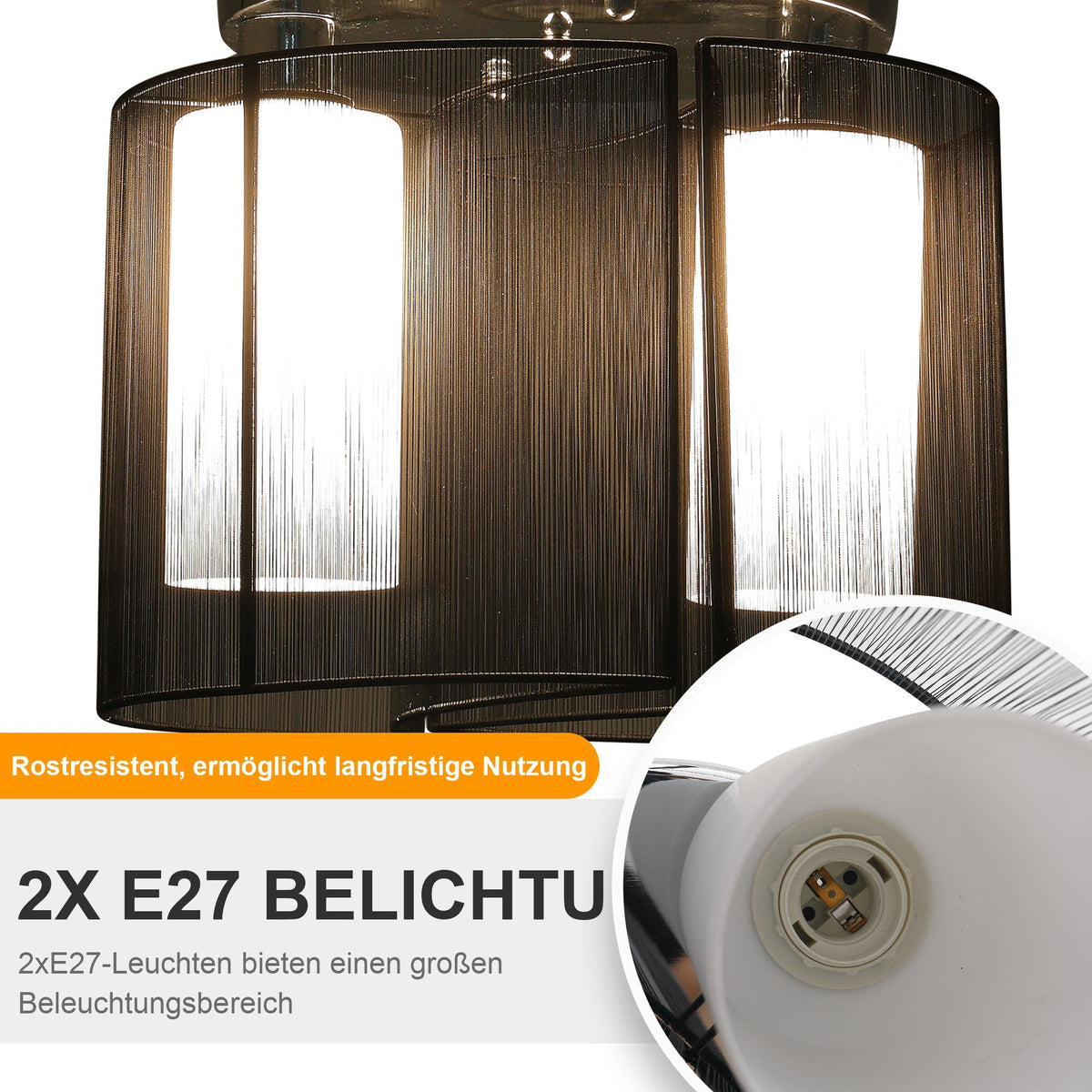 Ceiling Lamp Vintage 2-Light E27 Socket Black