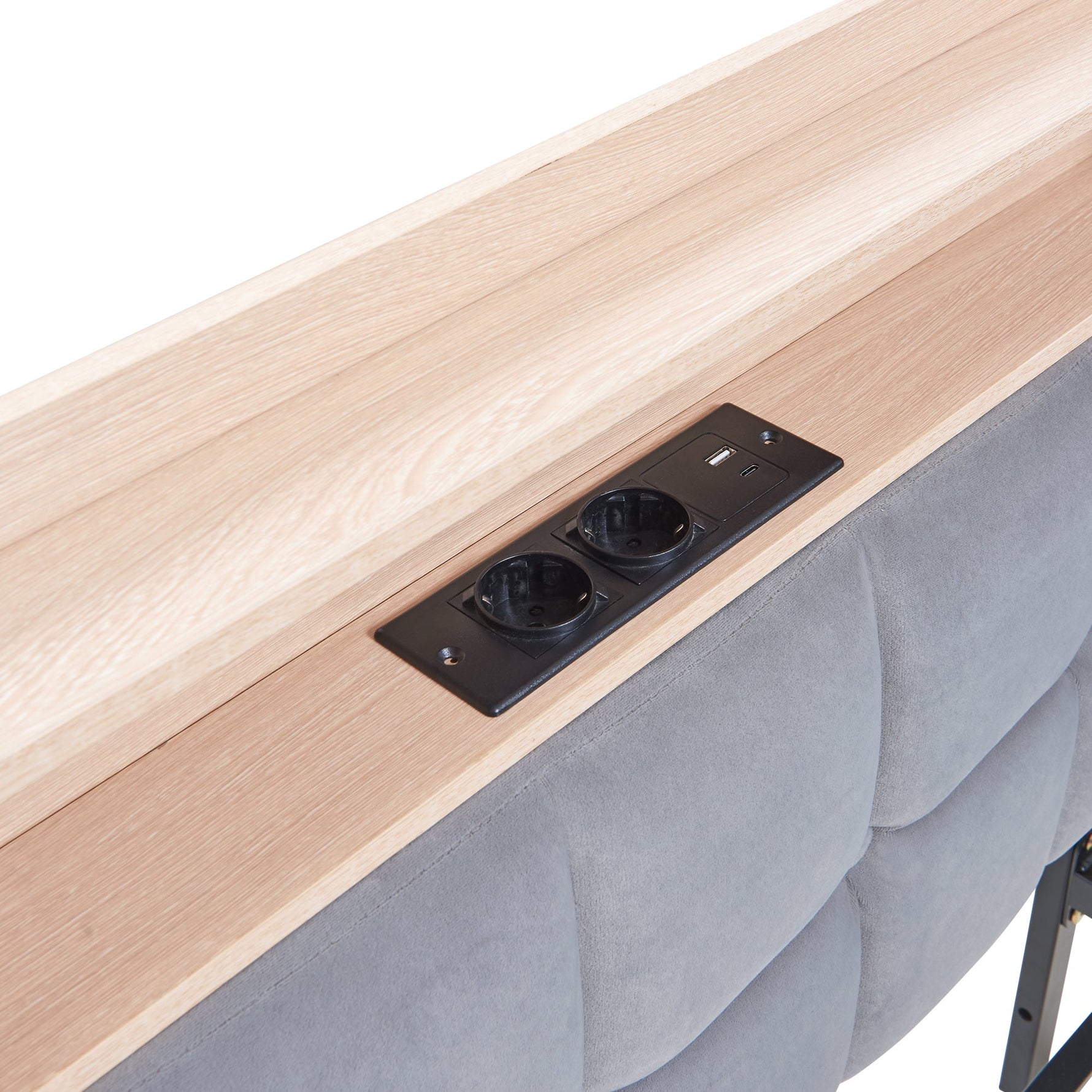 Upholstered Sofa Bed 90x200cm Drawers LED USB Grey