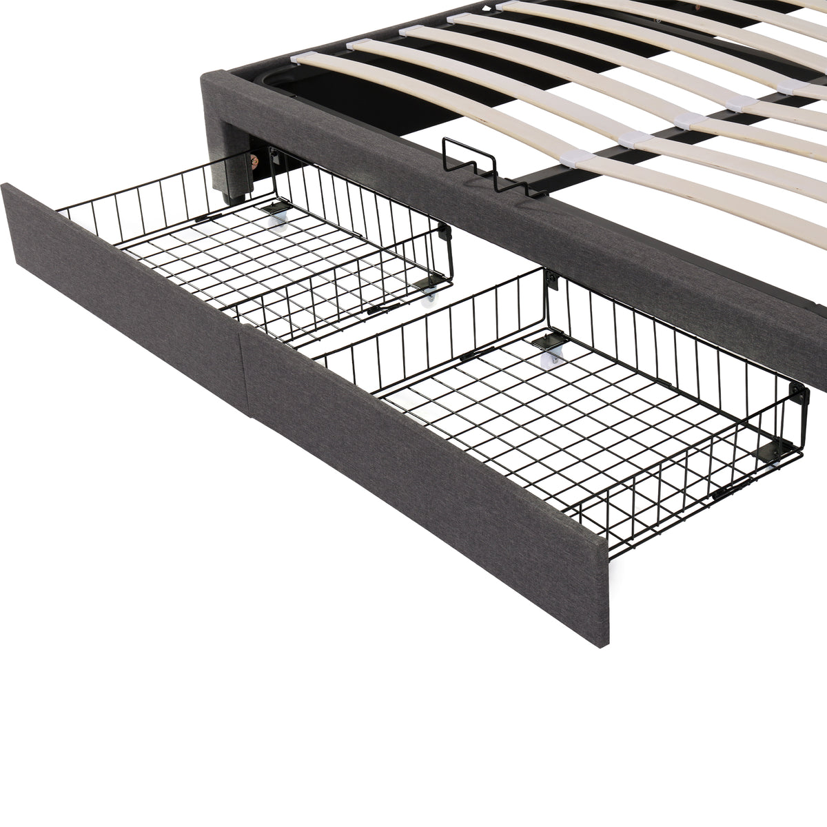 Upholstered Bed 180x200cm with Hydraulic Storage & LED, Grey Linen