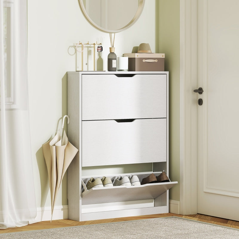 Shoe Cabinet with 3 Doors, Narrow, White
