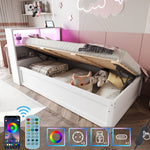 Sofa Bed 90*200, Hydraulic with Storage & Light Bar, White Wood