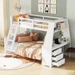 Bunk Bed with Table & Storage, 90x200/140x200 cm, White